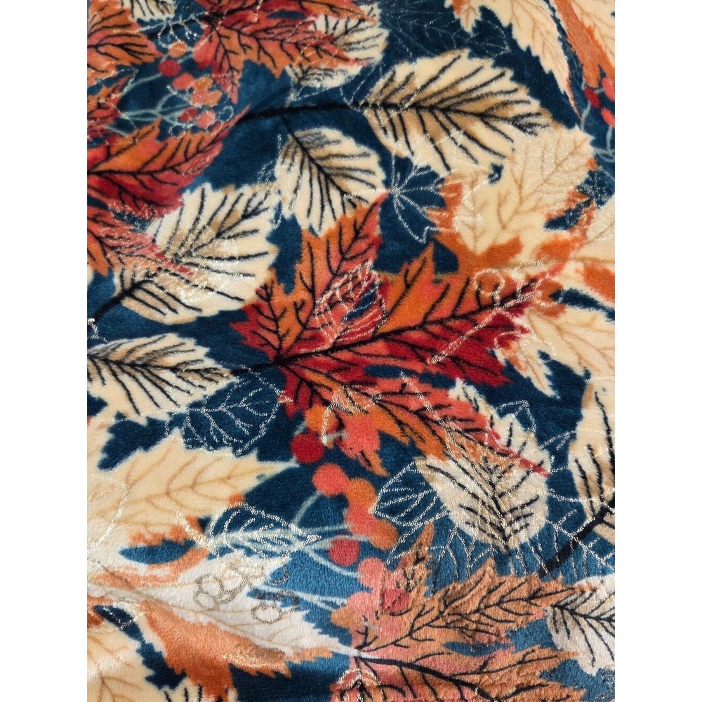 Maize & Awn Teal Blue Autumn Leaves Cozy Plush Fall Throw Blanket